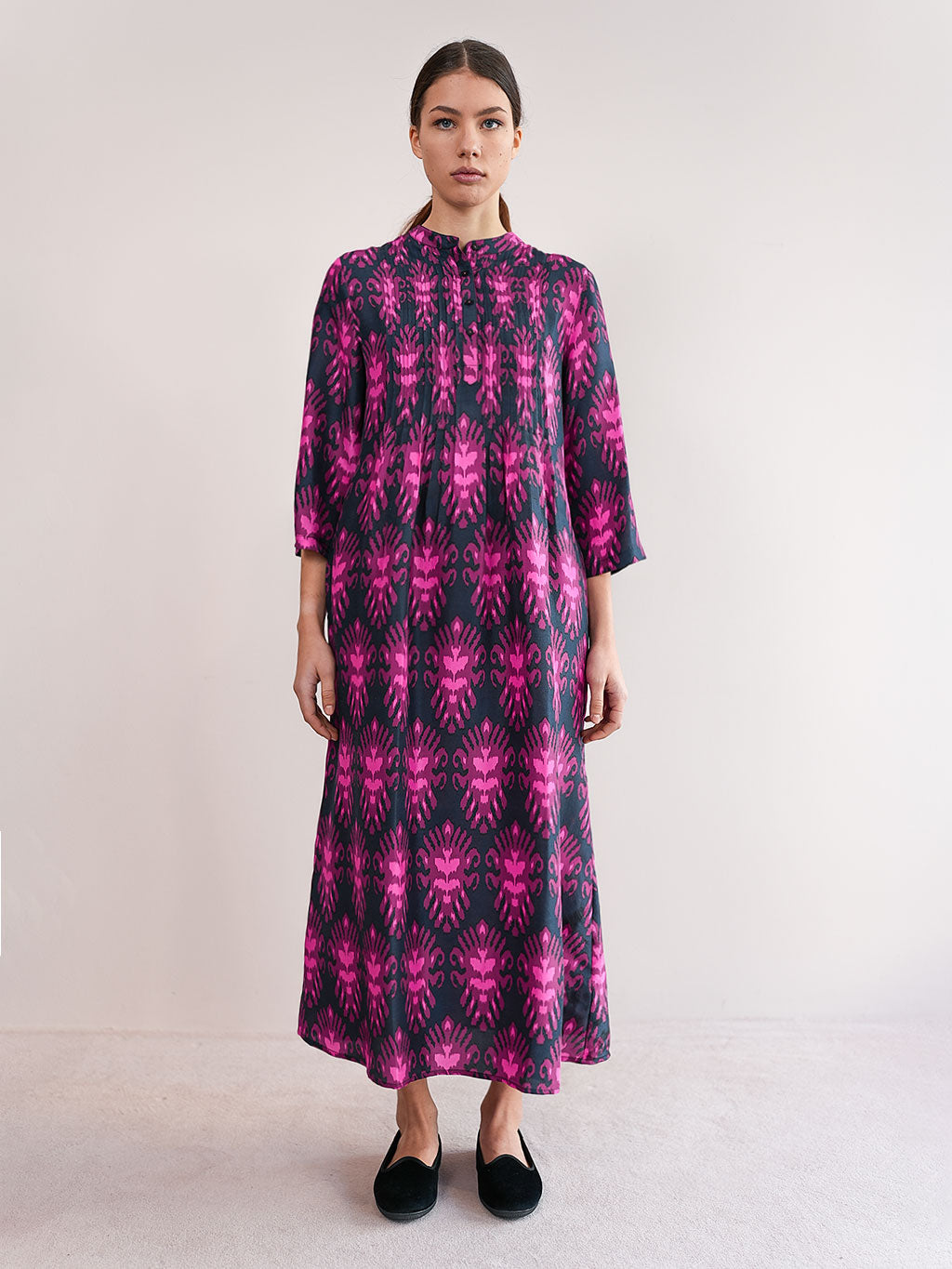 Woodruff Dress Ikat Navy Pink