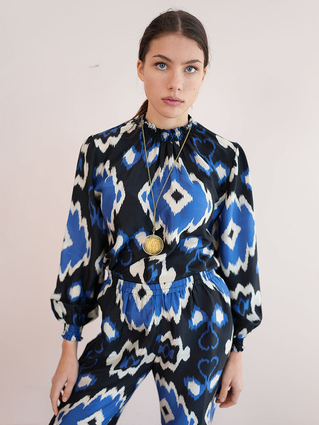 Oregano Blouse Ikat Black Royal Blue