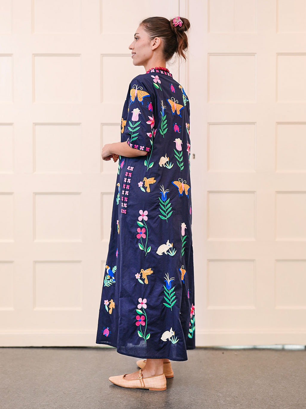 Cassia Dress Mexican Embroidery on Navy