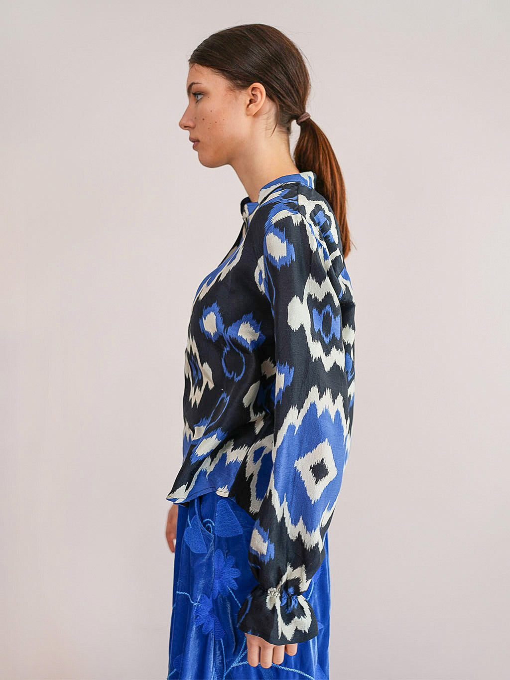 Broom Blouse Ikat Black Royal Blue