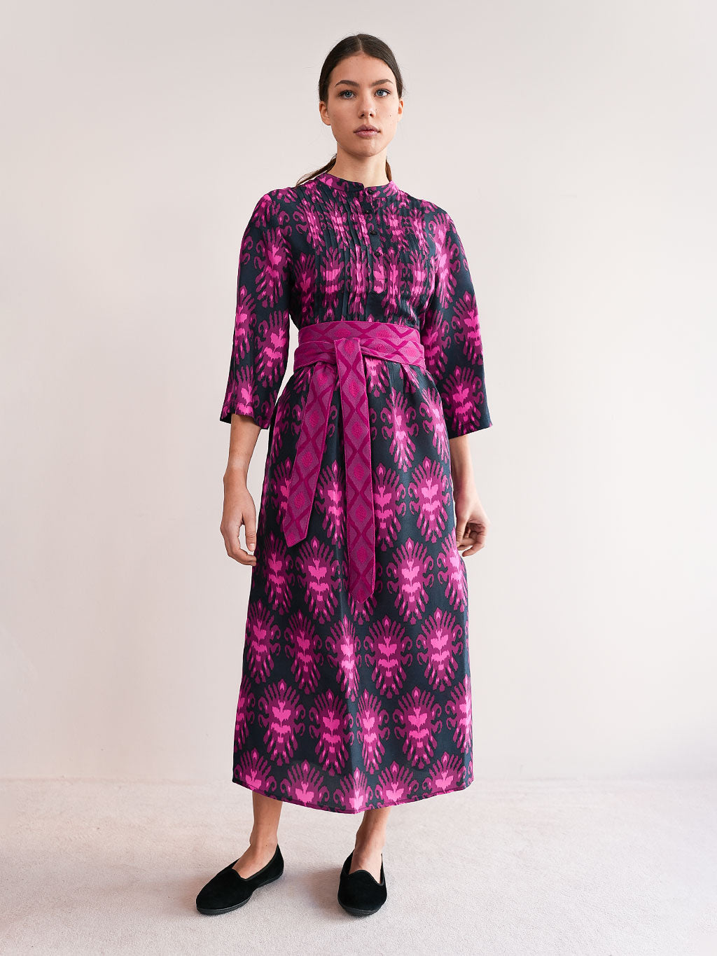 Woodruff Dress Ikat Navy Pink