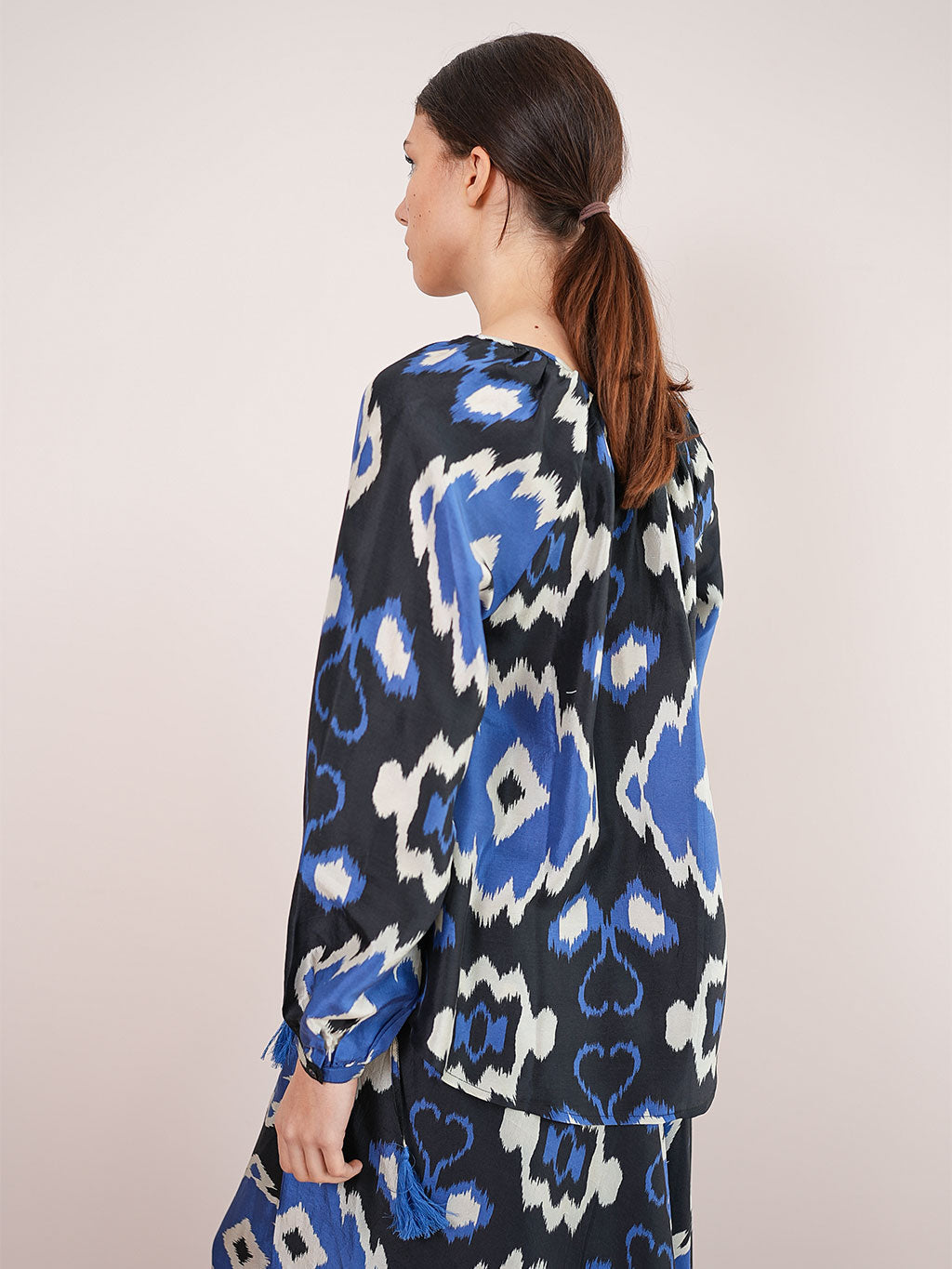 Glory of the Snow Blouse Ikat Black Royal Blue