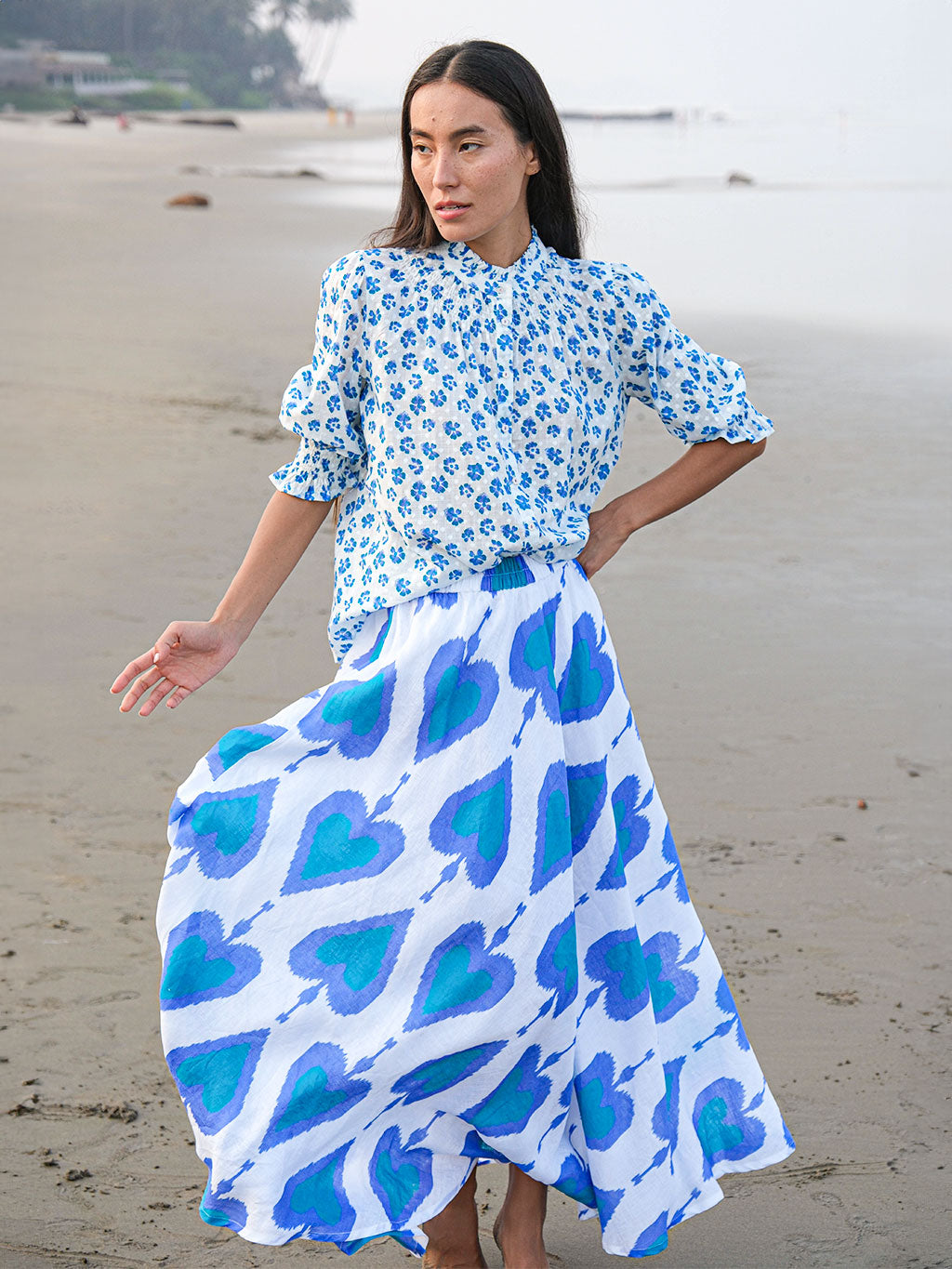 Bergamot Blouse Blue Pansies on White