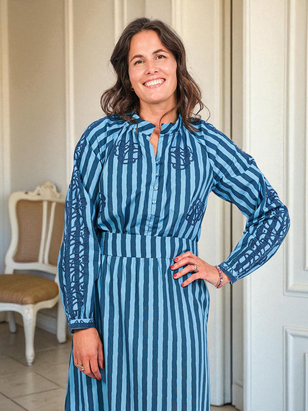 NIMO x LORI limited Woad Blouse Blue Stripes