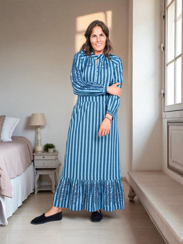 Lori x NIMO limited Daffodile Skirt Blue Stripes Flower Embroidery