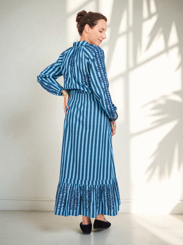 Lori x NIMO limited Daffodile Skirt Blue Stripes Flower Embroidery