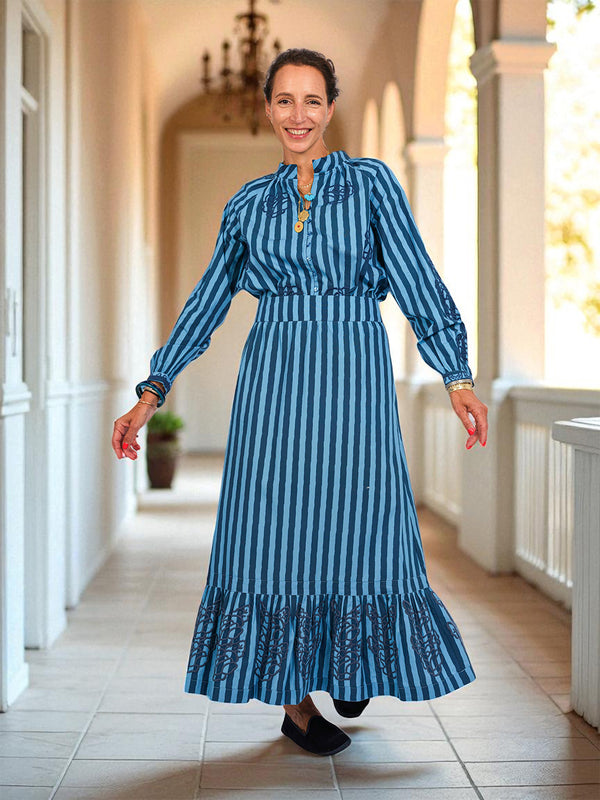 Lori x NIMO limited Daffodile Skirt Blue Stripes Flower Embroidery