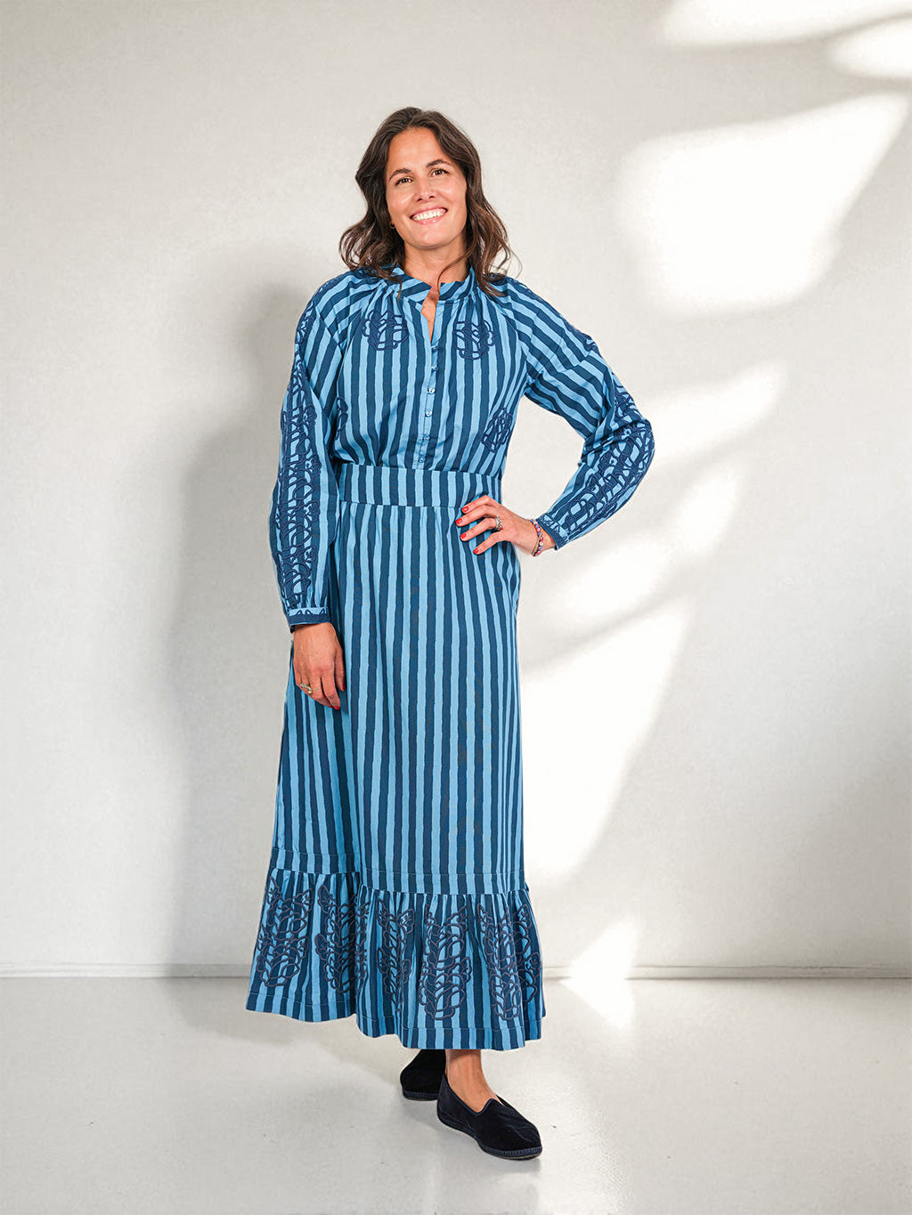 Lori x NIMO limited Daffodile Skirt Blue Stripes Flower Embroidery