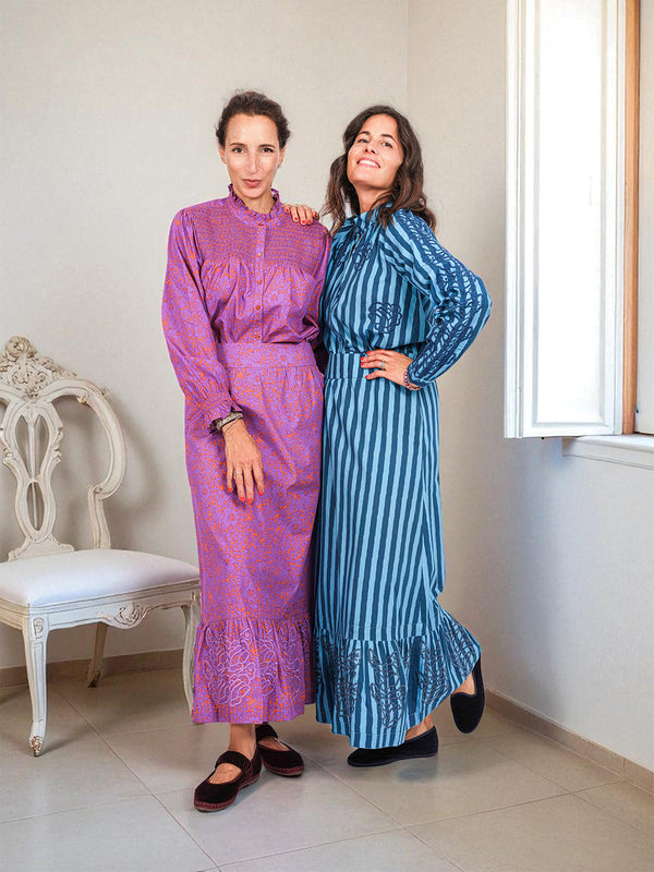 Lori x NIMO limited Daffodile Skirt Blue Stripes Flower Embroidery