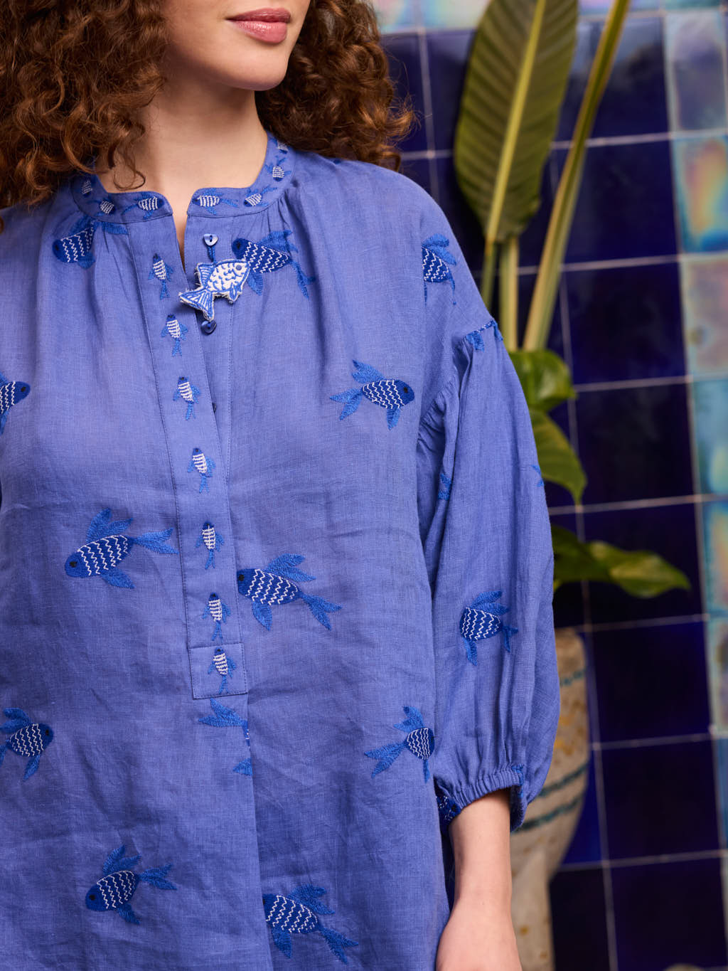 Sassafras Blouse Fish on Blue