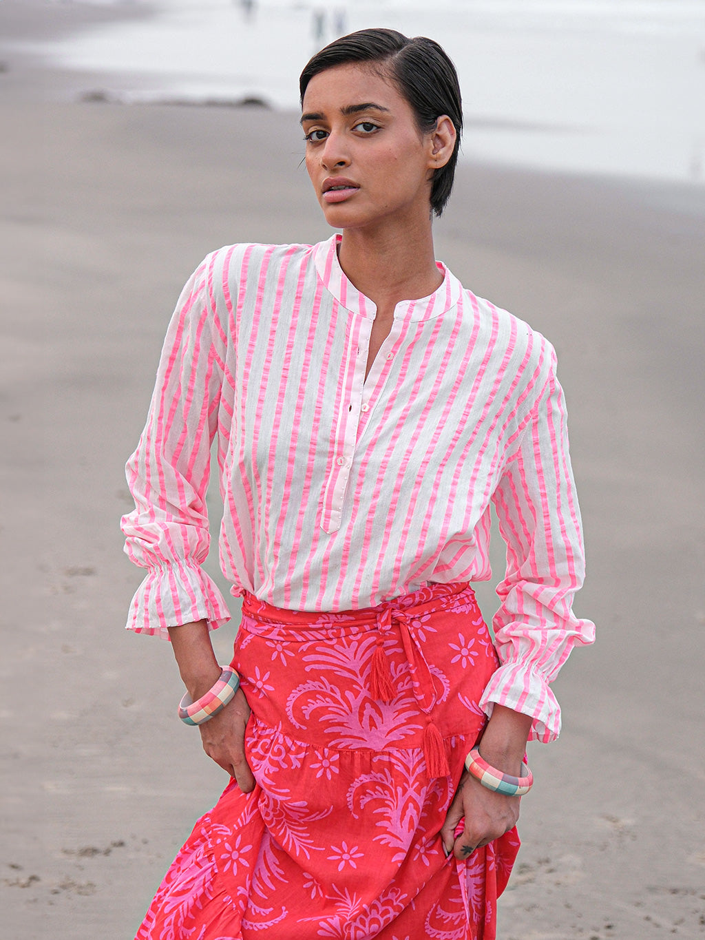 Broom Blouse Pink Stripes on White