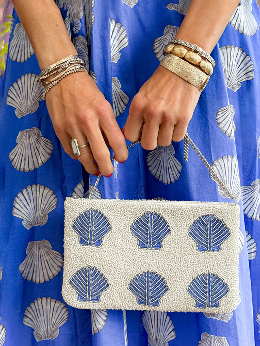 Beaded Bag Blue Shells