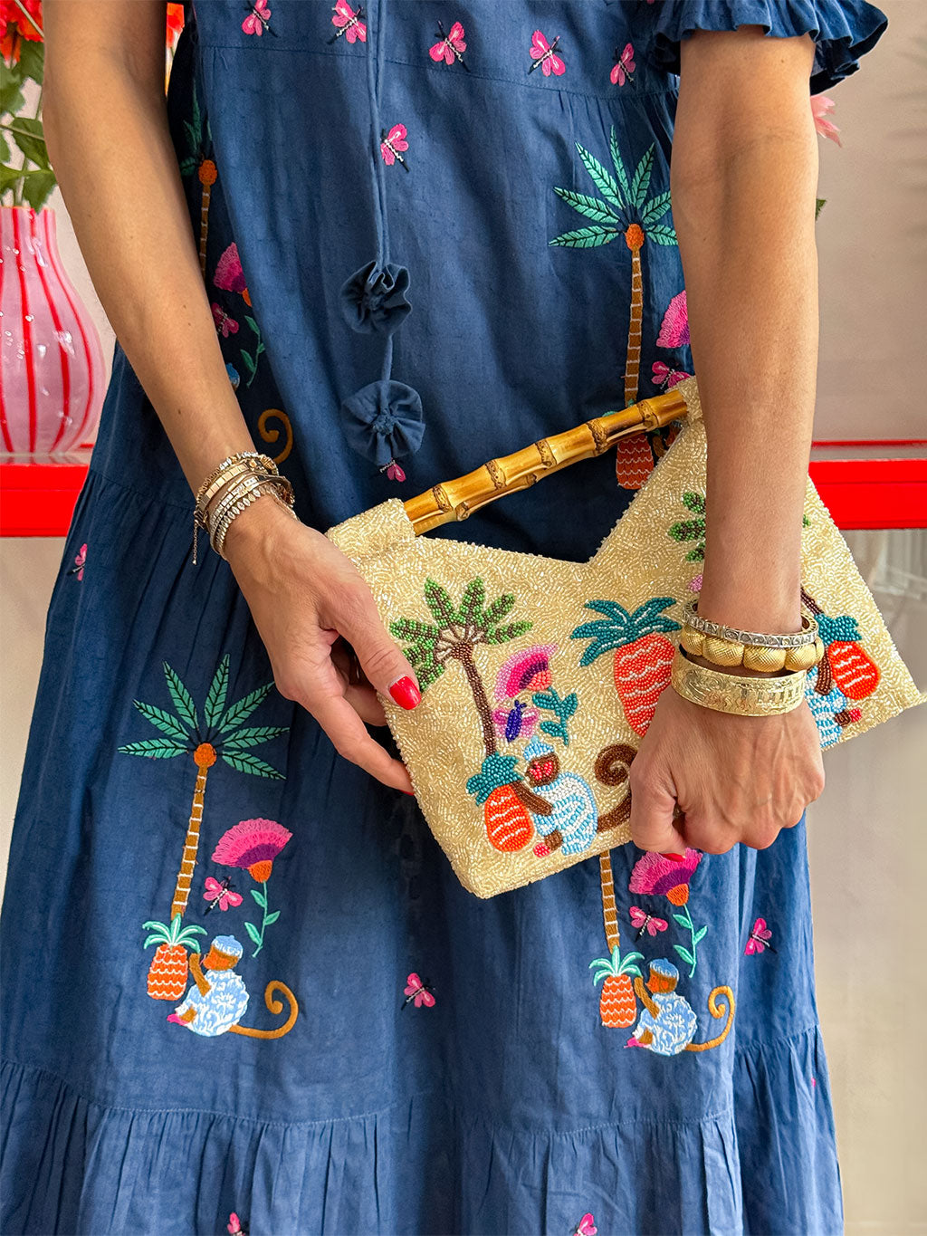 Beaded Bamboo Bag Monkey