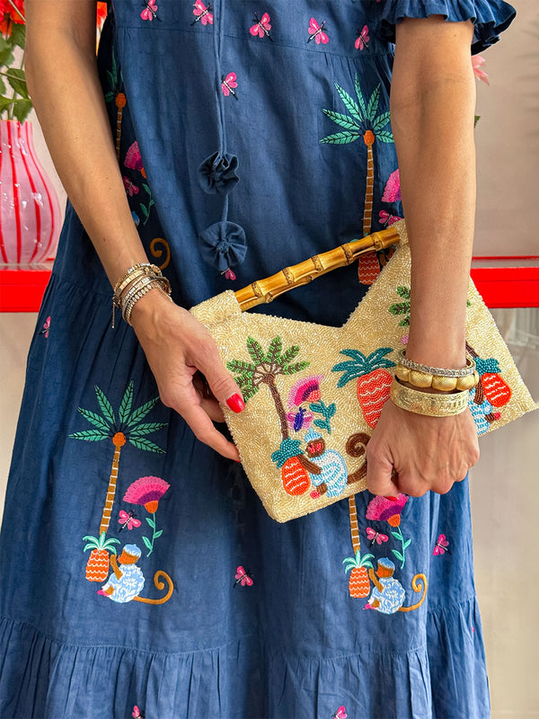 Beaded Bamboo Bag Monkey