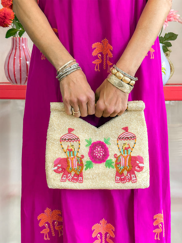 Beaded Bamboo Bag Elephant Red