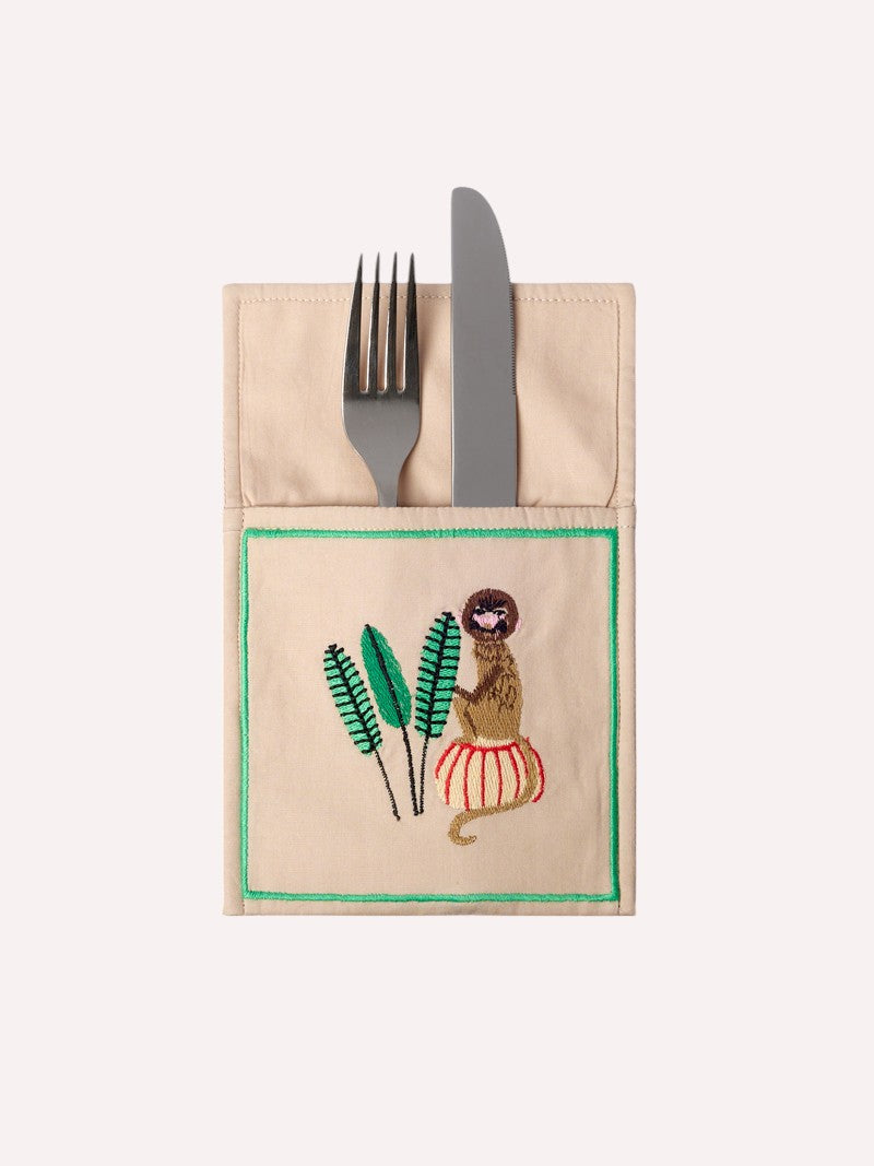 Cutlery Pocket Monkey on Beige