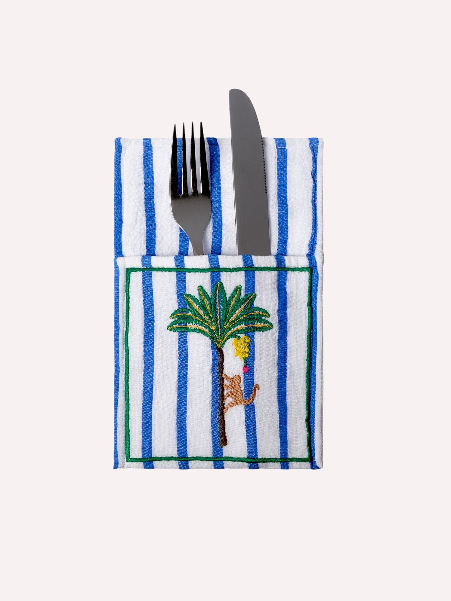 Cutlery Pocket Palm on Blue Stripes