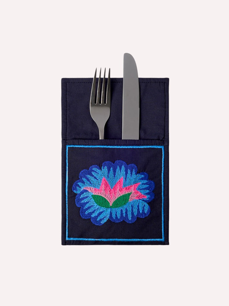 Cutlery Pocket Lotus Flower on Navy