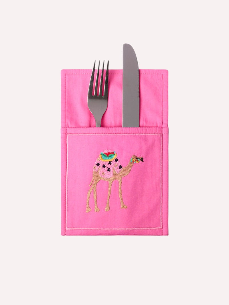 Cutlery Pocket Camel on Pink