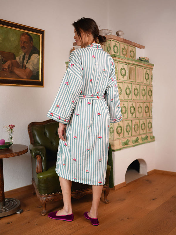 Flowers On Sage Stripes Kimono