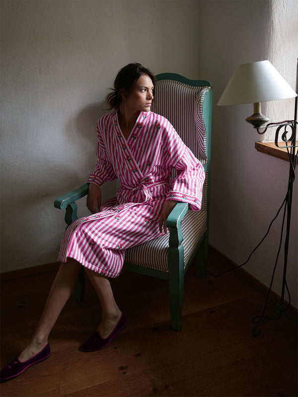 Flowers On Pink Stripes Kimono