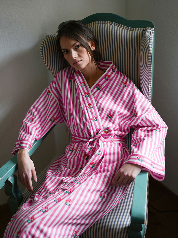 Flowers On Pink Stripes Kimono