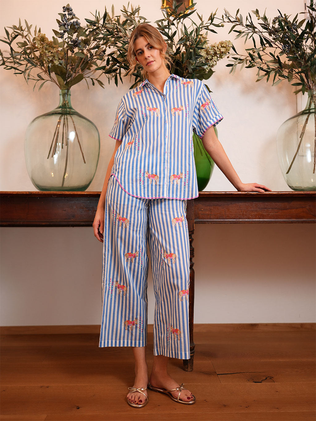 Fennel Pants Donkey on Blue Stripes