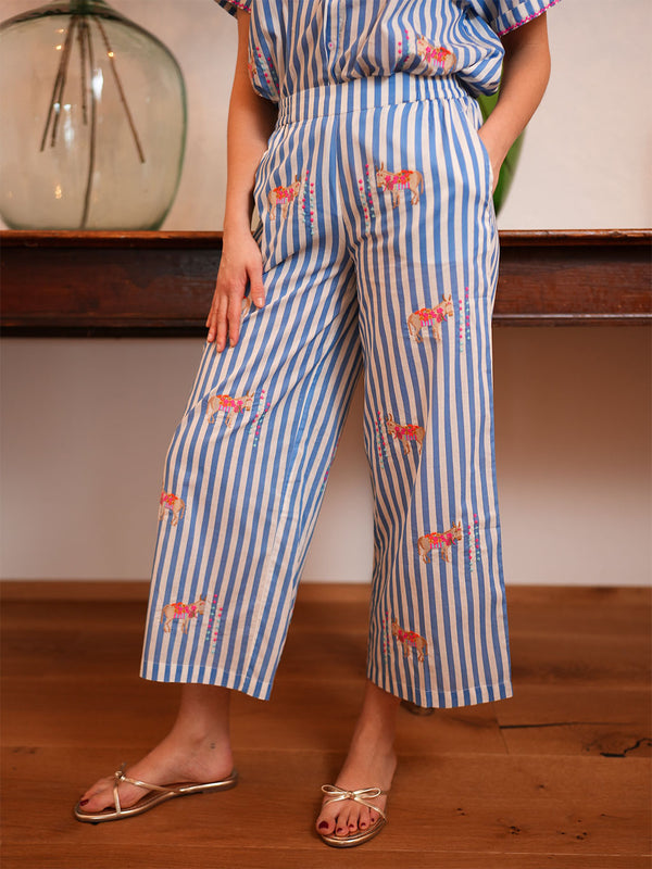 Fennel Pants Donkey on Blue Stripes