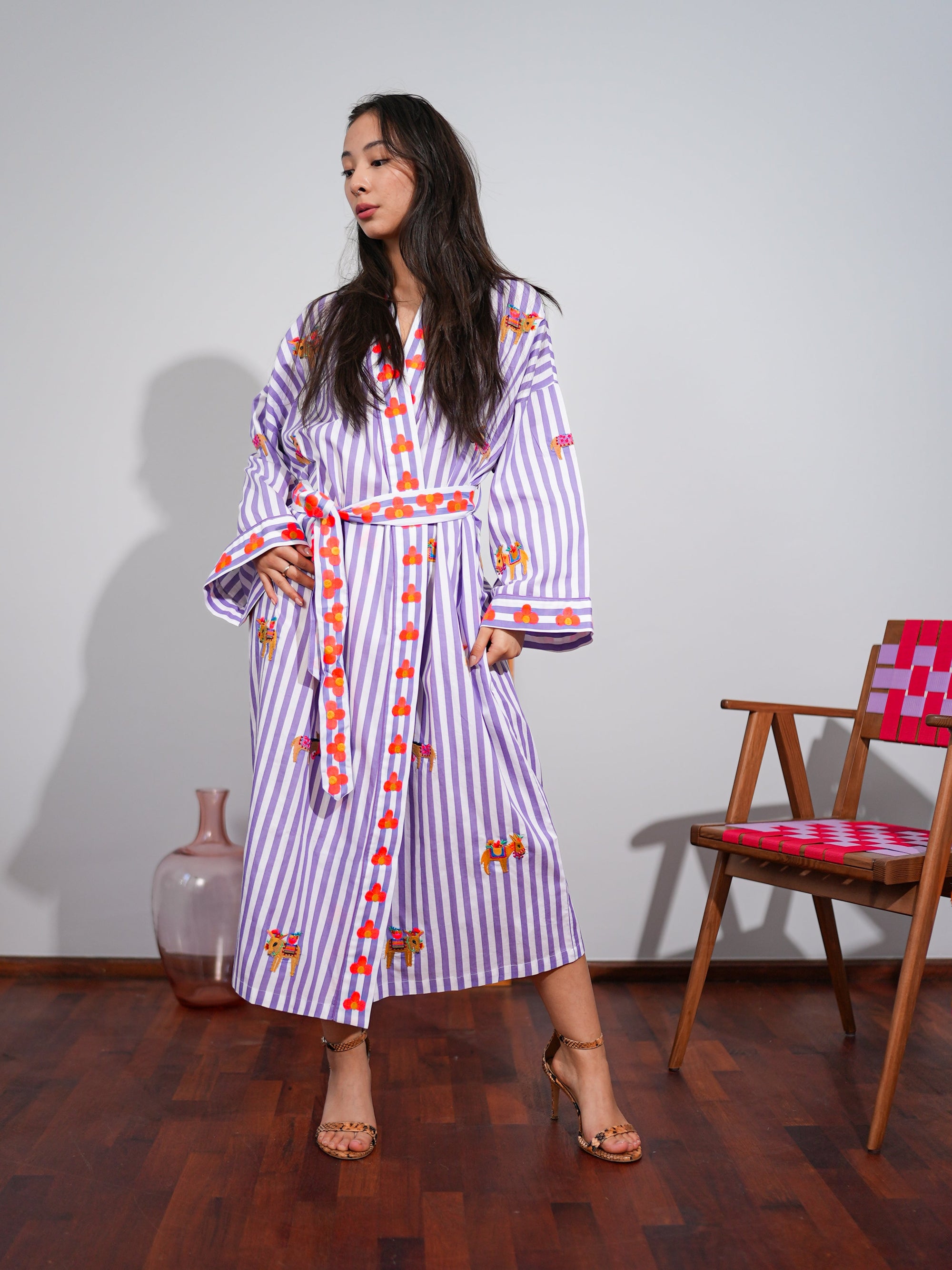 Donkeys on Purple Stripes Kimono