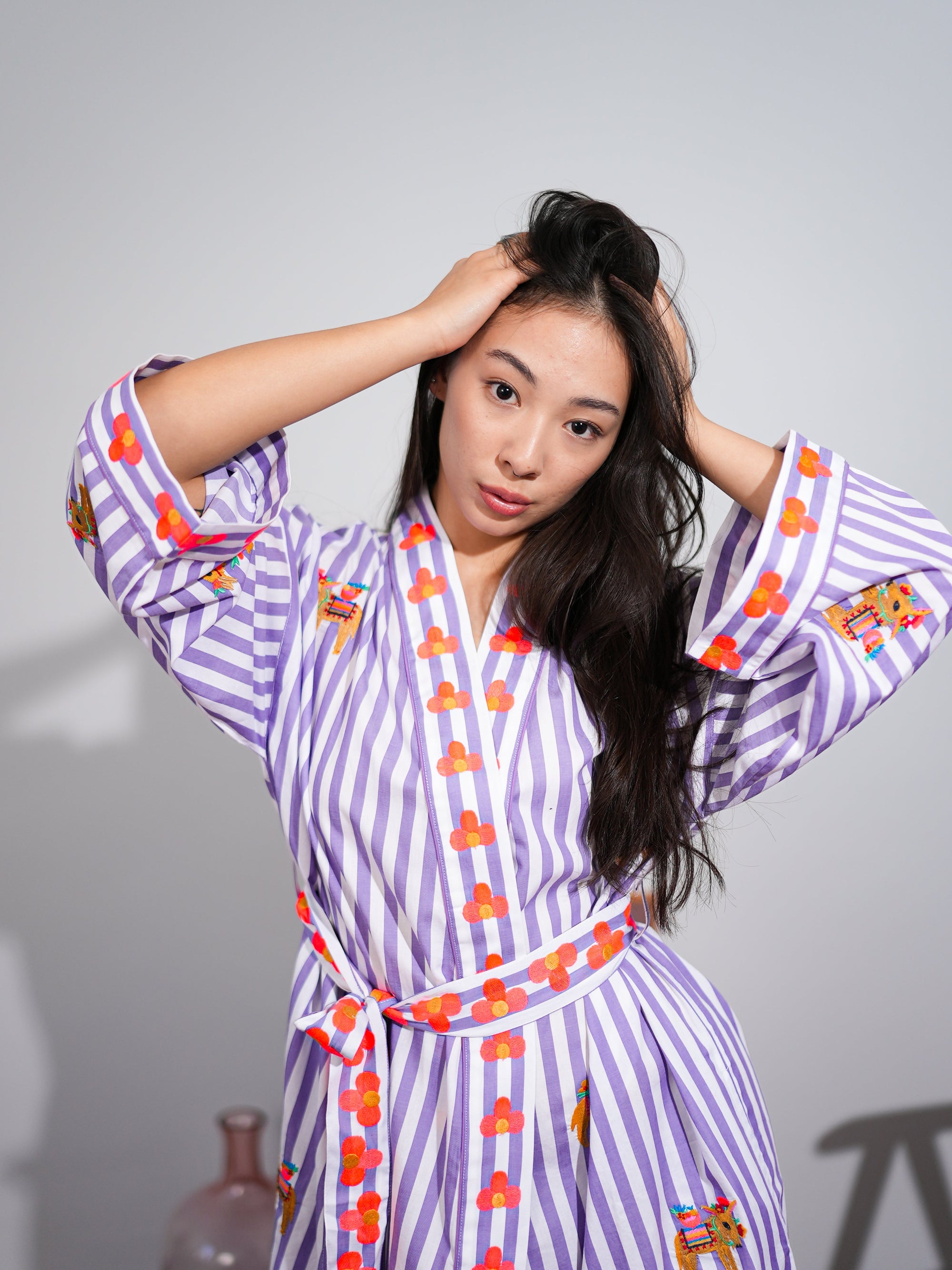 Donkeys on Purple Stripes Kimono