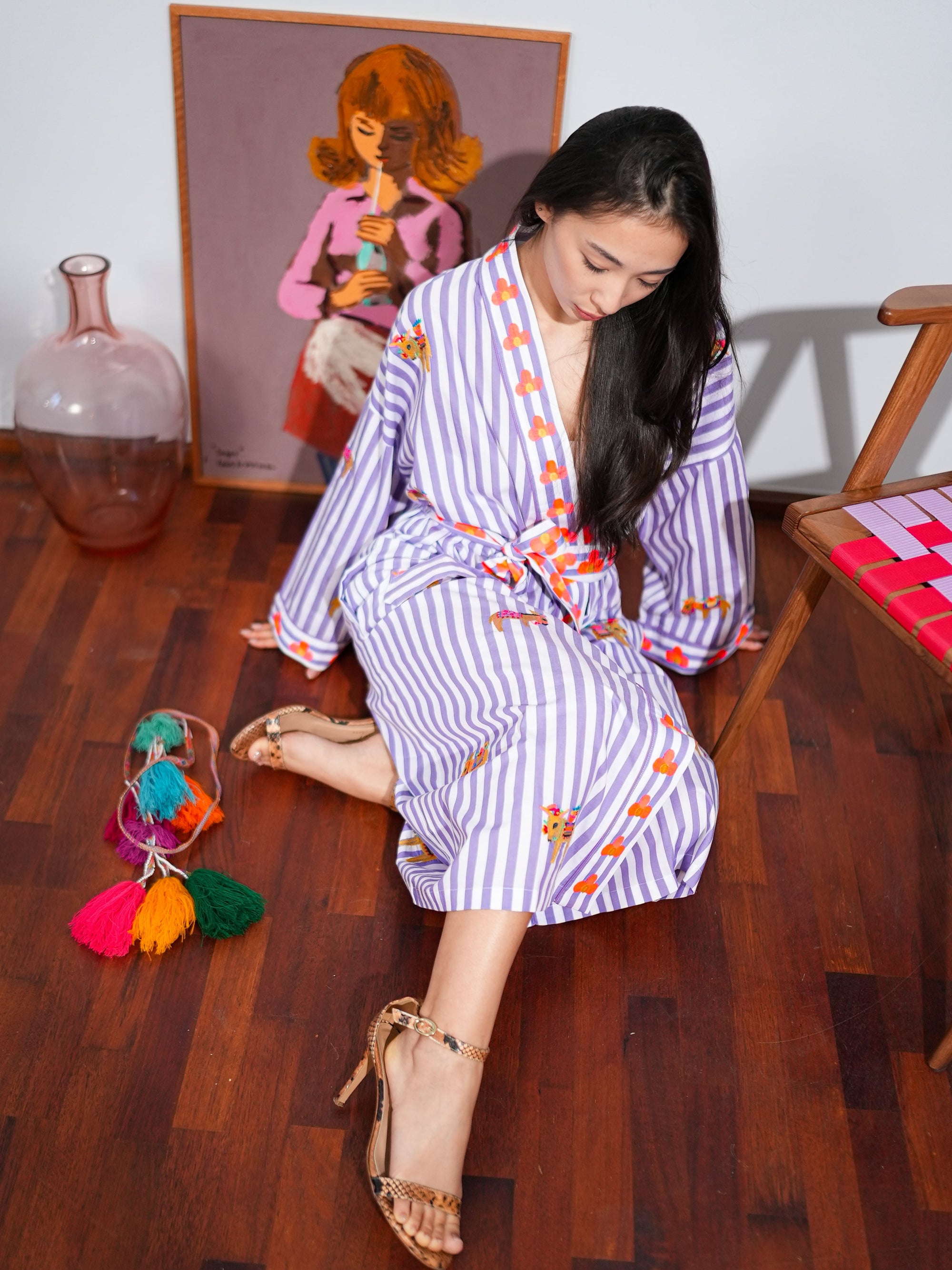 Donkeys on Purple Stripes Kimono