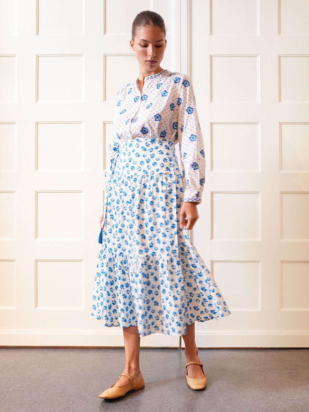 Tonka Skirt Blue Pansies on White