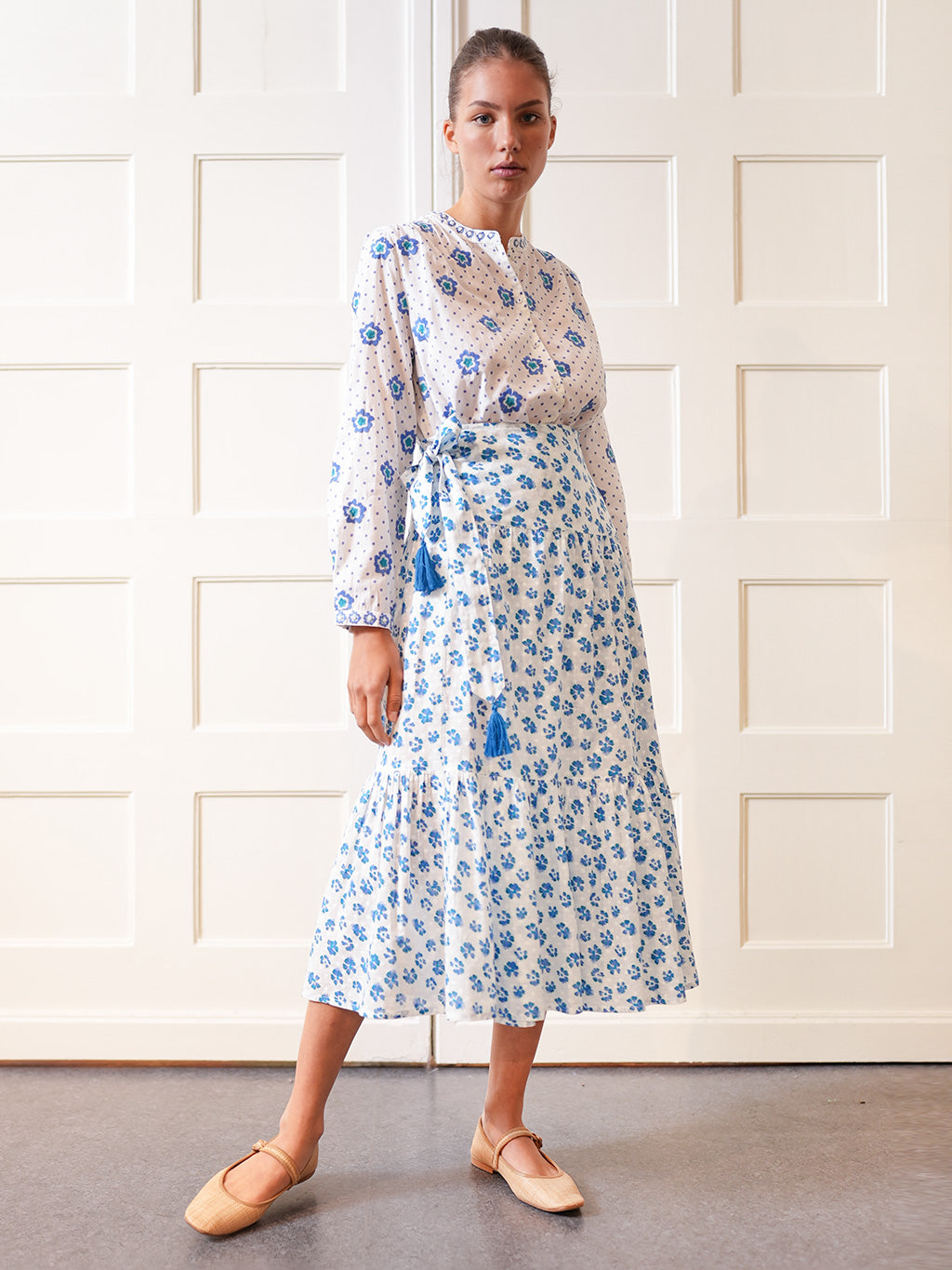 Tonka Skirt Blue Pansies on White