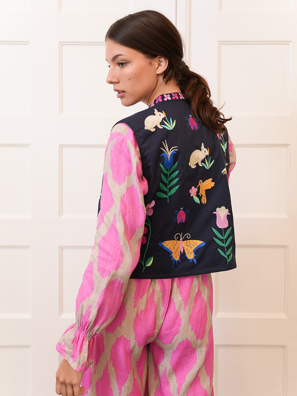 Myrrh Vest Mexican Embroidery on Navy