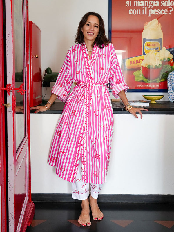Amour on Pink Stripes Kimono