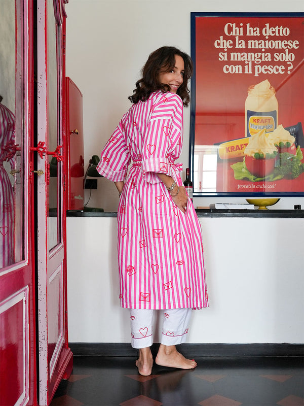 Amour on Pink Stripes Kimono