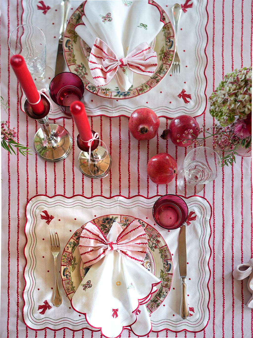 Tablecloth Red Stripes on Soft Pink