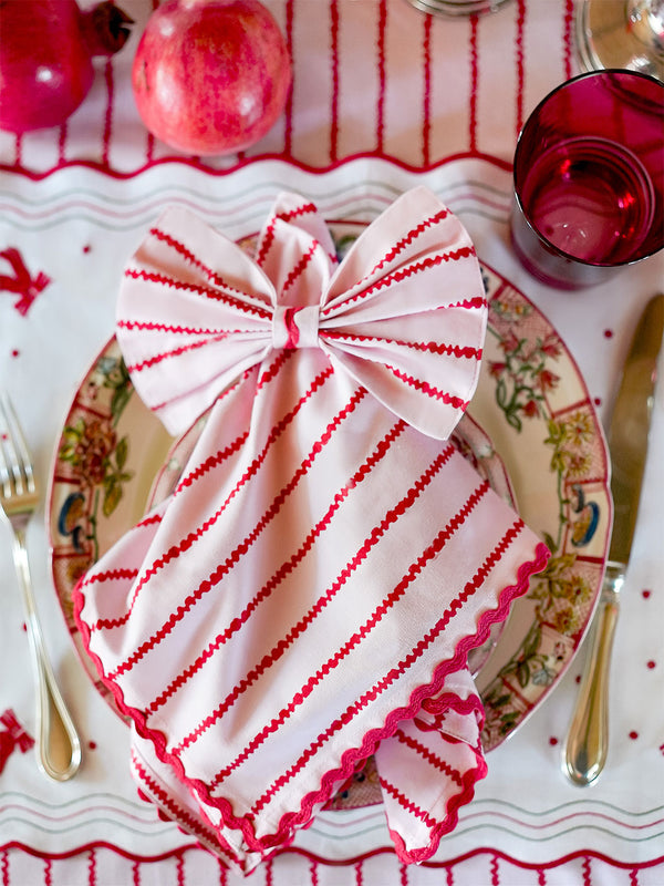Napkin Red Stripes on Pale Pink