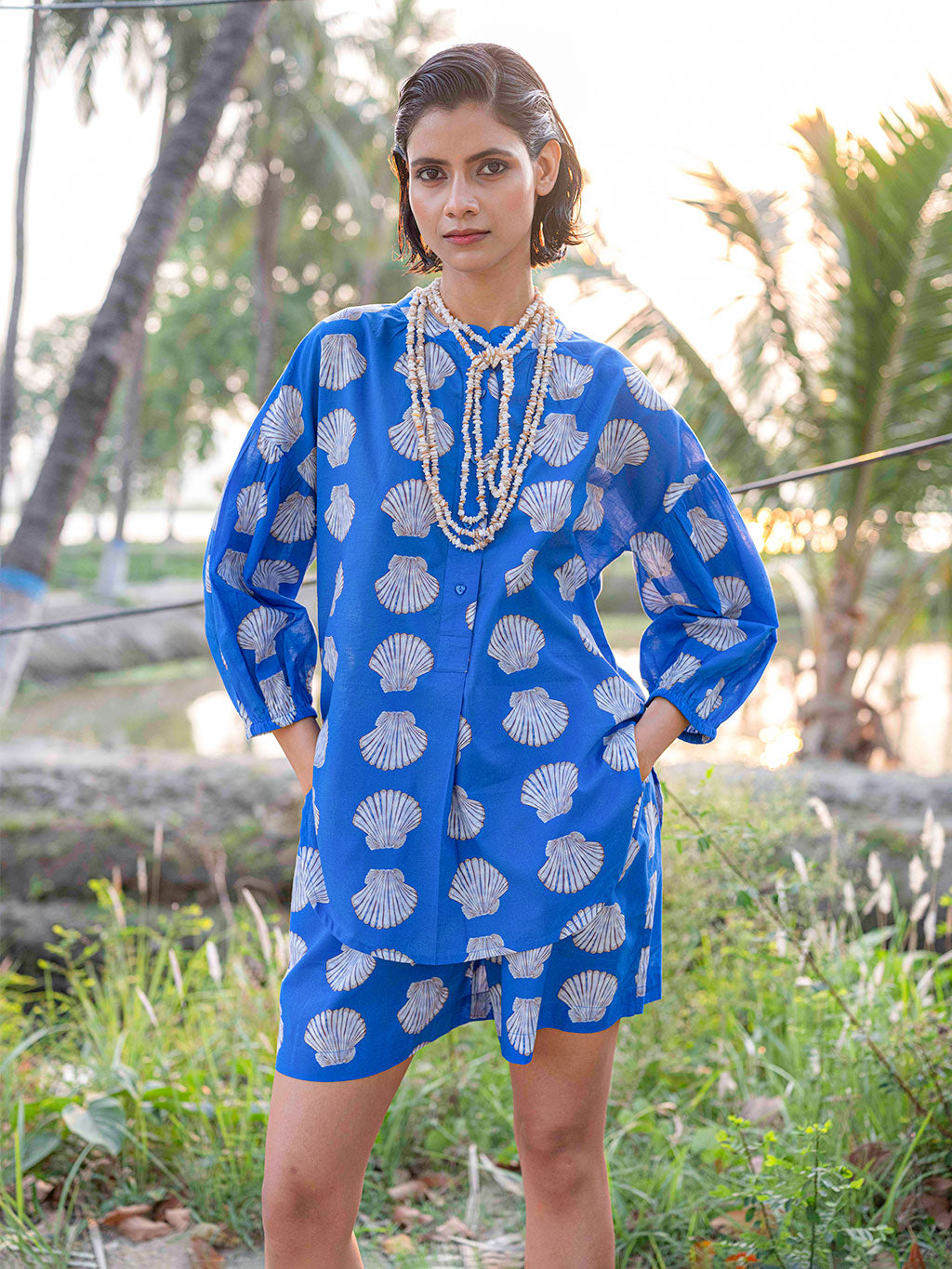 Lilly Pilly Shorts Shells on Blue