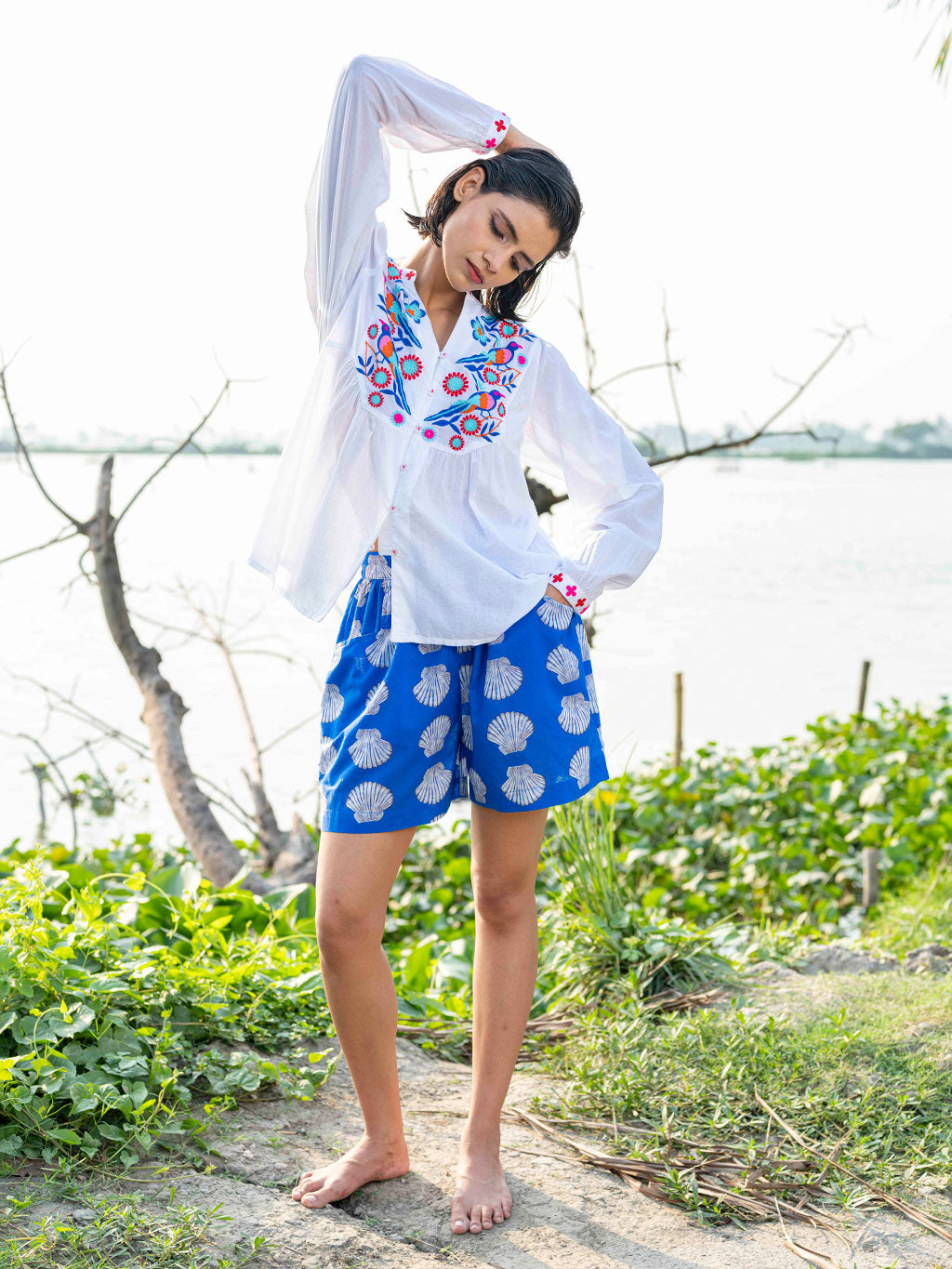 Lilly Pilly Shorts Shells on Blue