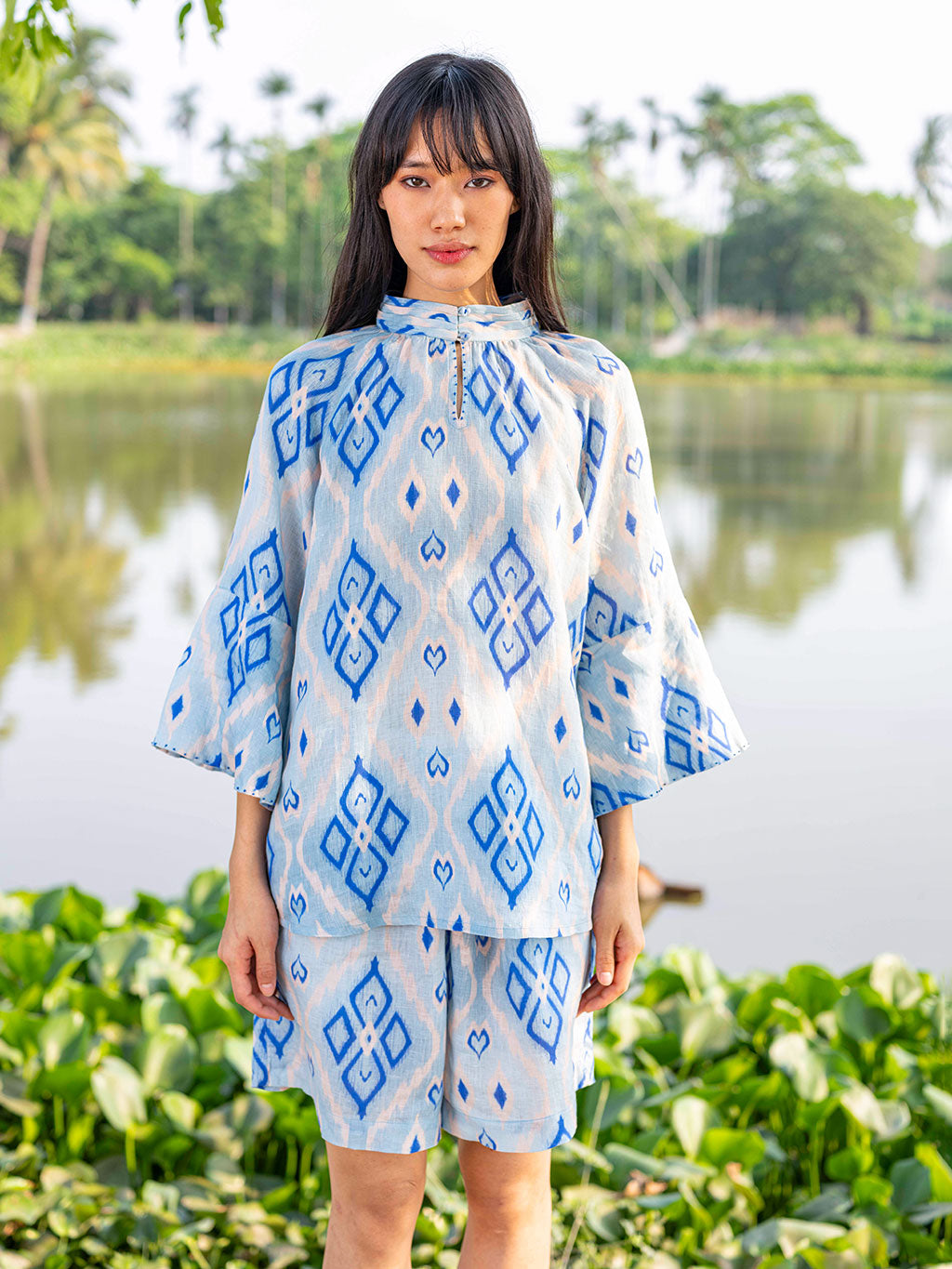 Flax Blouse Ikat Blue