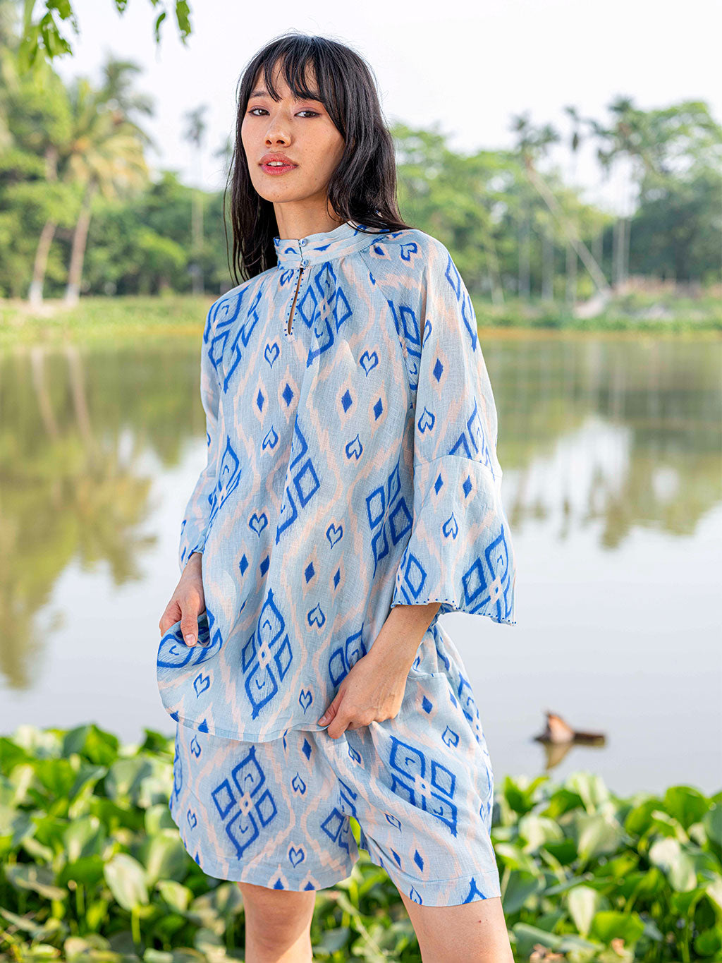 Flax Blouse Ikat Blue