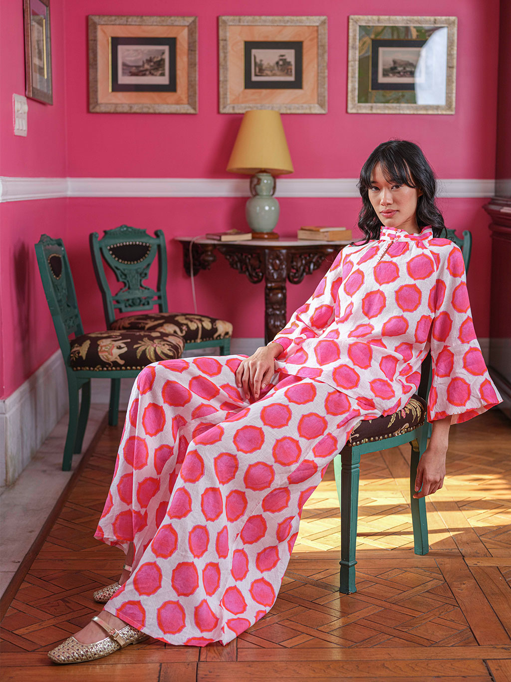 Flax Blouse Ikat Pink Orange