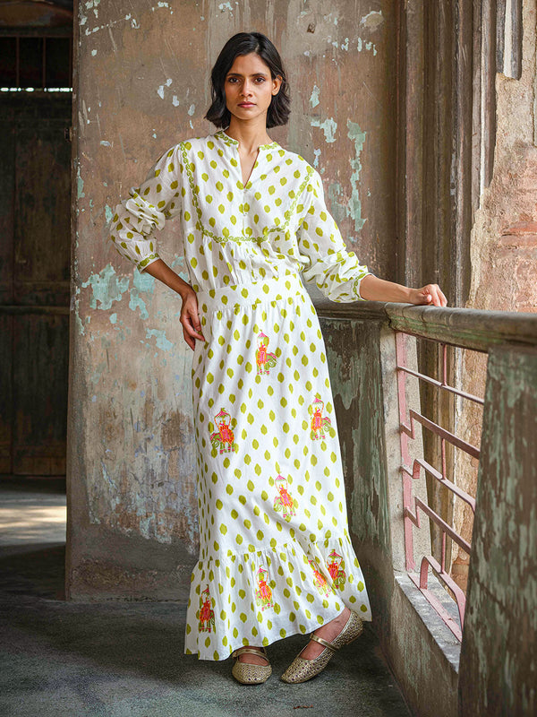 Goldenseal Skirt Dots Green Elephant Embroidery