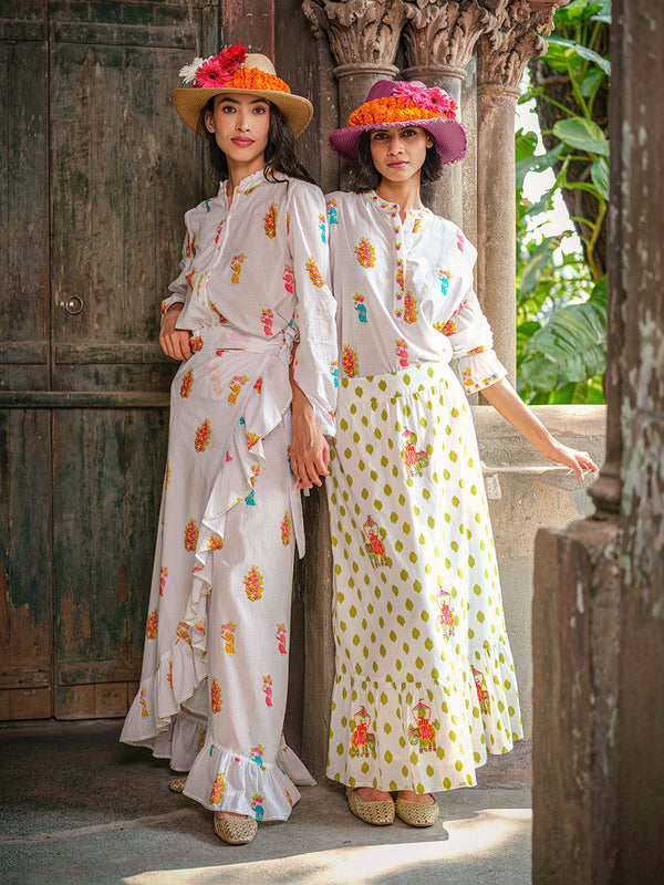 Goldenseal Skirt Dots Green Elephant Embroidery