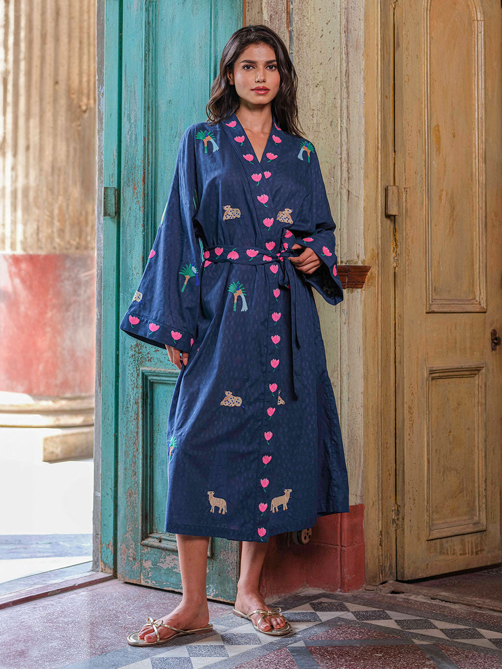 Kimono Little Jungle Embroidery on Navy