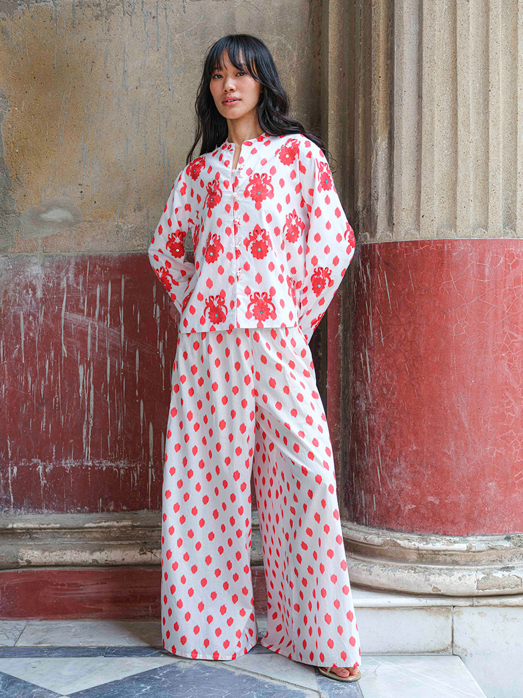 Comfrey Jacket Dots Red Gujarat Birds Embroidery