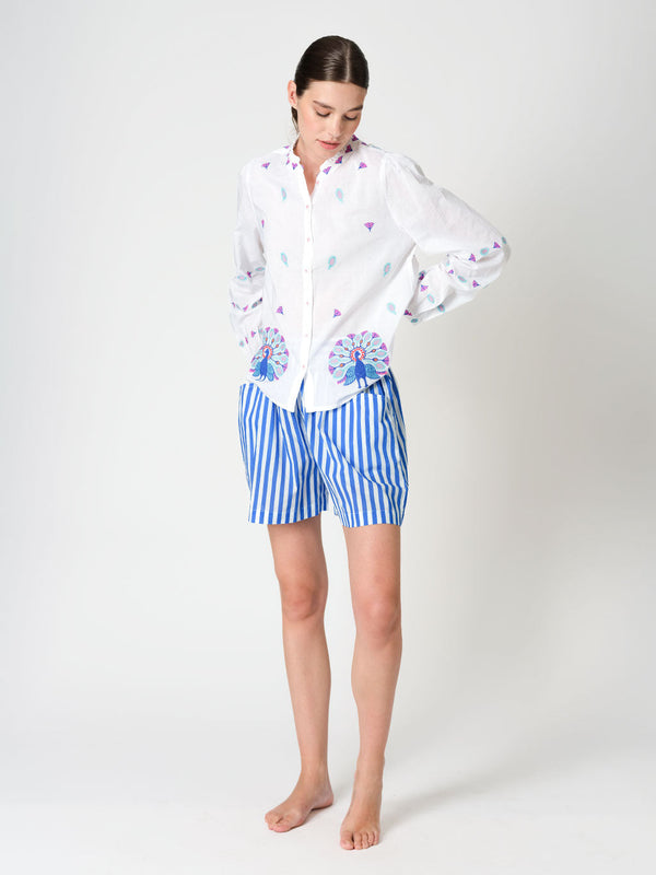 Purslane Blouse Peacock Embroidery on White