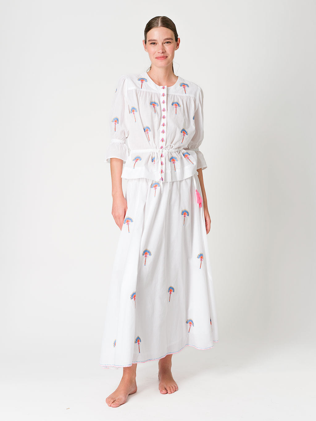 Vanilla Skirt Fan Palm Embroidery on White