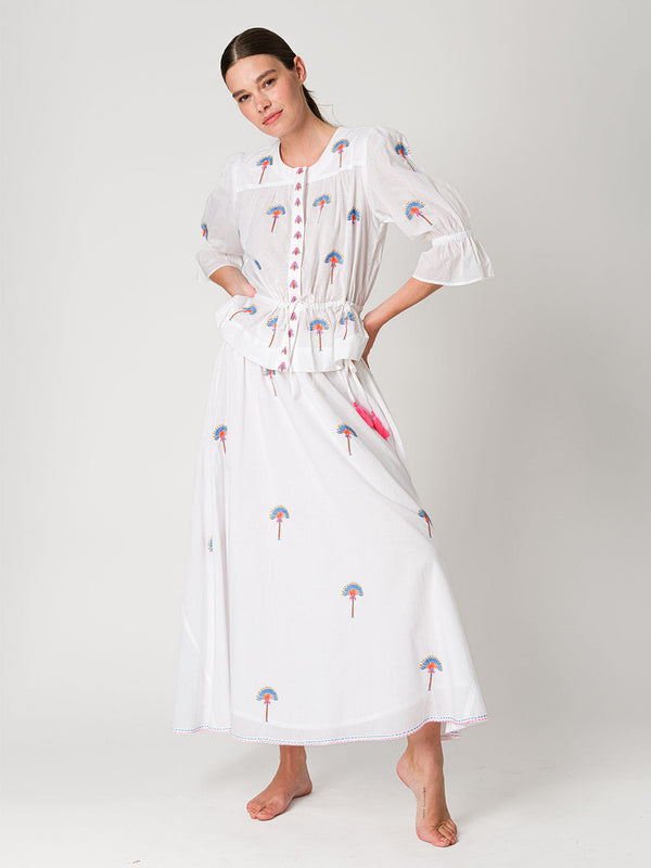 Yerba Buena Blouse Fan Palm Embroidery on White
